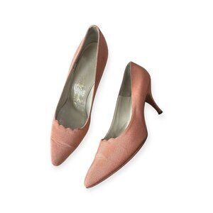 Roger Vivier Pink Fabric Pumps for Saks 6.5B Mid Century 1960s